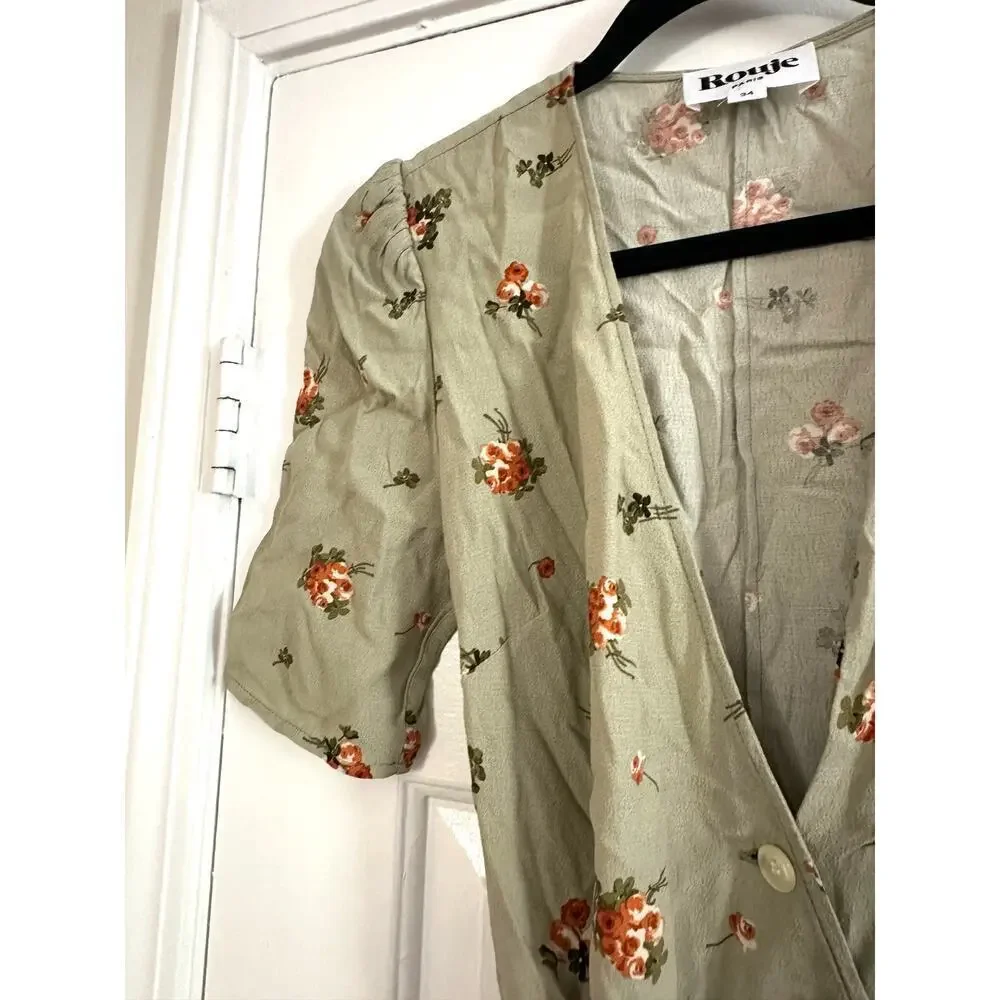ROUJE Paris Gabinette Mini Button Wrap Dress Vintage-Floral Print - Sz 34 (US 2)